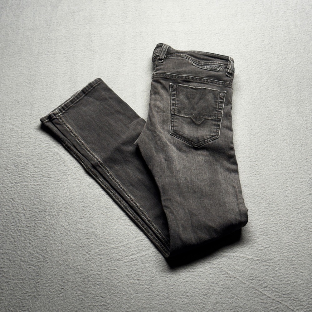 Diesel Safado Mens Straight Leg Jeans 30 Washed Black Stretch Button Fly Denim